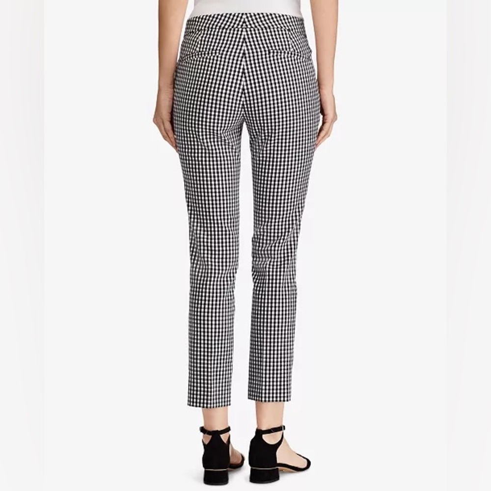 LAUREN RALPH LAUREN Black & White Stretch Gingham Cropped Mid-Rise Pants